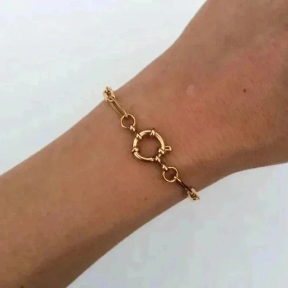 *NEW* 18K  Gold Plated Stainless Steel Nautical Inspired “O” Link Style Bracelet - Picture 2 of 7
